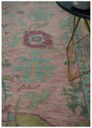 9x12 Hand Knotted Pink, Aqua and Purple Vibrant colorful Oushak Wool Area Rug
