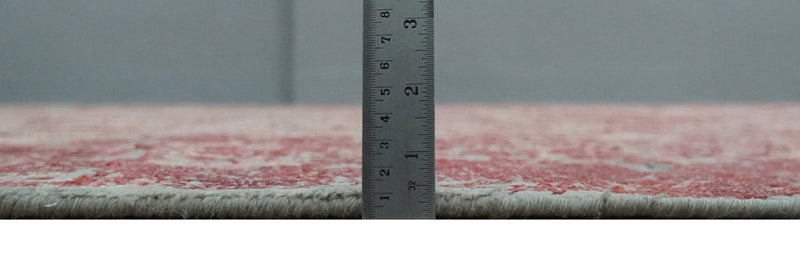 9x12 Hand Knotted Red and Pink Modern Carved Pattern Antique Wool and Silk Area Rug