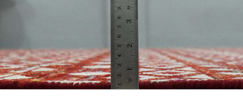 9x12 Hand Knotted Maroon and White Modern Contemporary Southwestern Tribal Trellis Recycled Silk Area Rug | OP15