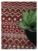 9x12 Hand Knotted Maroon and White Modern Contemporary Southwestern Tribal Trellis Recycled Silk Area Rug | OP15
