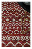 9x12 Hand Knotted Maroon and White Modern Contemporary Southwestern Tribal Trellis Recycled Silk Area Rug | OP15