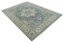 9x12 Hand Knotted Silver and Blue Traditional Heriz Serapi Antique Wool Rug, Living Room and Bedroom Rug