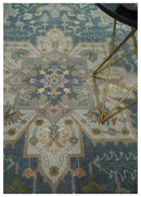 9x12 Hand Knotted Silver and Blue Traditional Heriz Serapi Antique Wool Rug, Living Room and Bedroom Rug