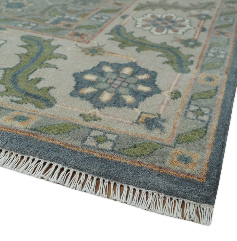 9x12 Hand Knotted Silver and Blue Traditional Heriz Serapi Antique Wool Rug, Living Room and Bedroom Rug