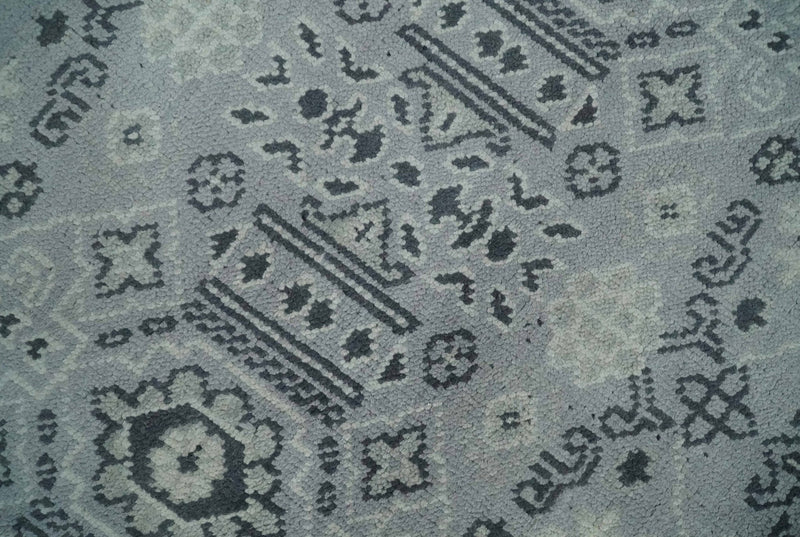 9x12 Hand Knotted Silver, Ivory and Charcoal Traditional Antique Style Wool Rug