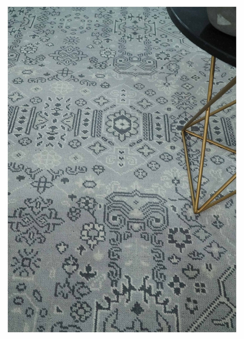 9x12 Hand Knotted Silver, Ivory and Charcoal Traditional Antique Style Wool Rug