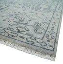 9x12 Hand Knotted Silver, Ivory and Charcoal Traditional Antique Style Wool Rug