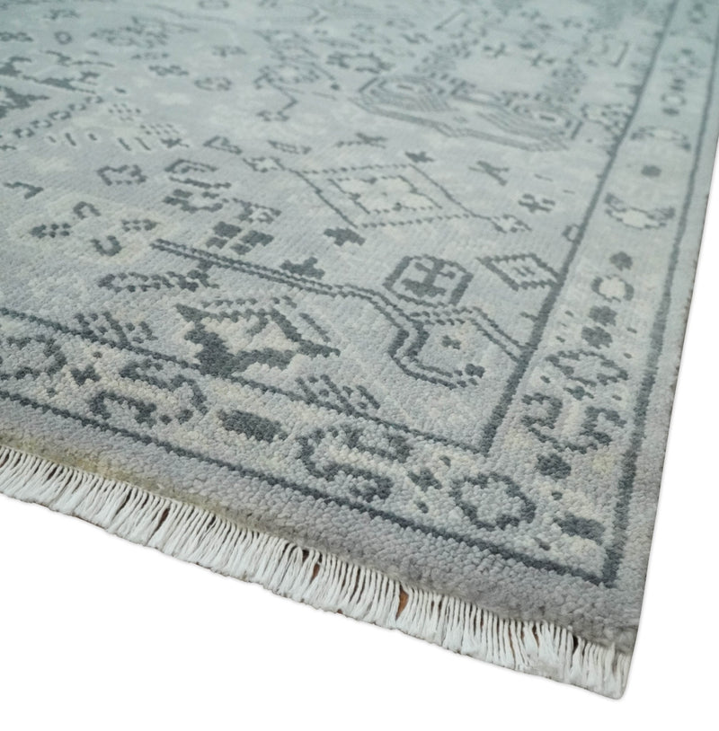 9x12 Hand Knotted Silver, Ivory and Charcoal Traditional Antique Style Wool Rug