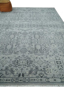 9x12 Hand Knotted Silver, Ivory and Charcoal Traditional Antique Style Wool Rug