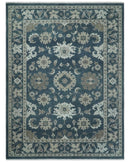 9x12 Hand Knotted Teal and Silver Traditional Oushak Wool Area Rug