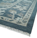 9x12 Hand Knotted Teal and Silver Traditional Oushak Wool Area Rug