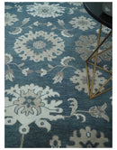 9x12 Hand Knotted Teal and Silver Traditional Oushak Wool Area Rug