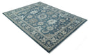 9x12 Hand Knotted Teal and Silver Traditional Oushak Wool Area Rug