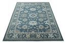 9x12 Hand Knotted Teal and Silver Traditional Oushak Wool Area Rug