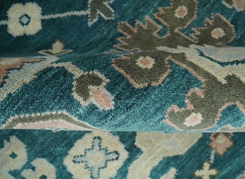 9x12 Hand Knotted Teal, Beige and Silver Traditional Persian Oushak Wool Rug | TRDCP826912