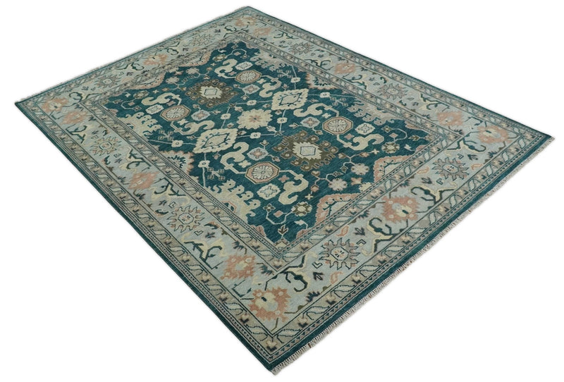 9x12 Hand Knotted Teal, Beige and Silver Traditional Persian Oushak Wool Rug | TRDCP826912