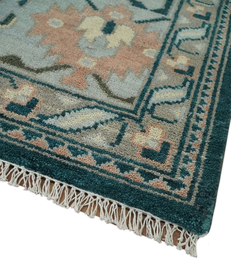 9x12 Hand Knotted Teal, Beige and Silver Traditional Persian Oushak Wool Rug | TRDCP826912