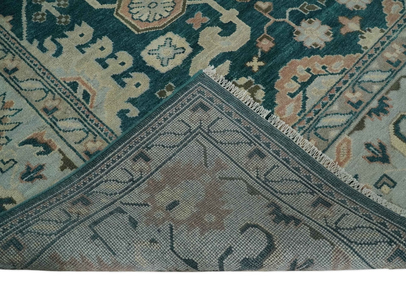 9x12 Hand Knotted Teal, Beige and Silver Traditional Persian Oushak Wool Rug | TRDCP826912