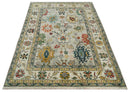 9x12 Ivory vibrant Colorful Hand knotted Oushak wool Area Rug