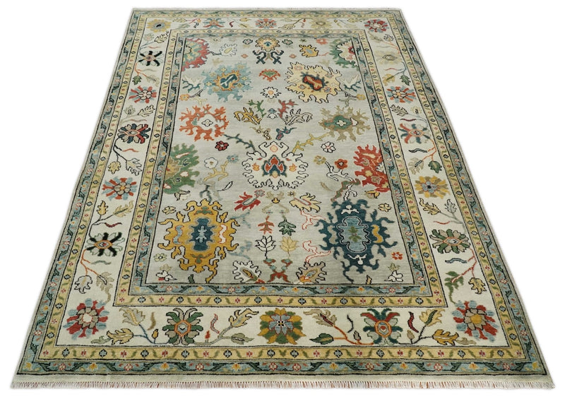 9x12 Ivory vibrant Colorful Hand knotted Oushak wool Area Rug