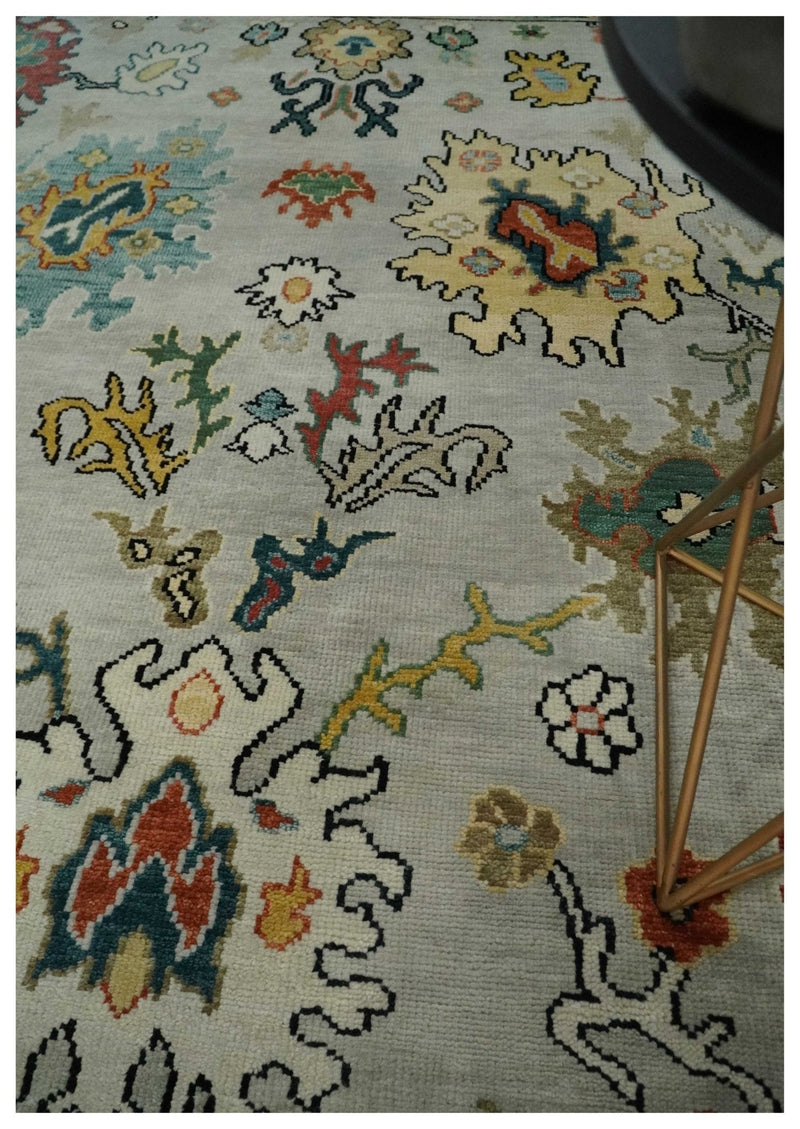9x12 Ivory vibrant Colorful Hand knotted Oushak wool Area Rug