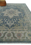 9x12 Medallion Hand Knotted Ivory, Teal and Olive Traditional Wool Area Rug