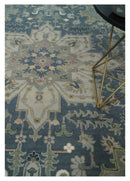 9x12 Medallion Hand Knotted Ivory, Teal and Olive Traditional Wool Area Rug