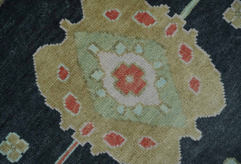 9x12 Modern Hand Knotted Black and Multicolor Traditional Oushak Wool Rug