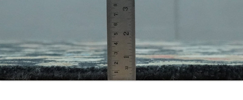 9x12 Modern Hand Knotted Black and Multicolor Traditional Oushak Wool Rug