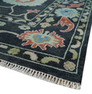 9x12 Modern Hand Knotted Black and Multicolor Traditional Oushak Wool Rug