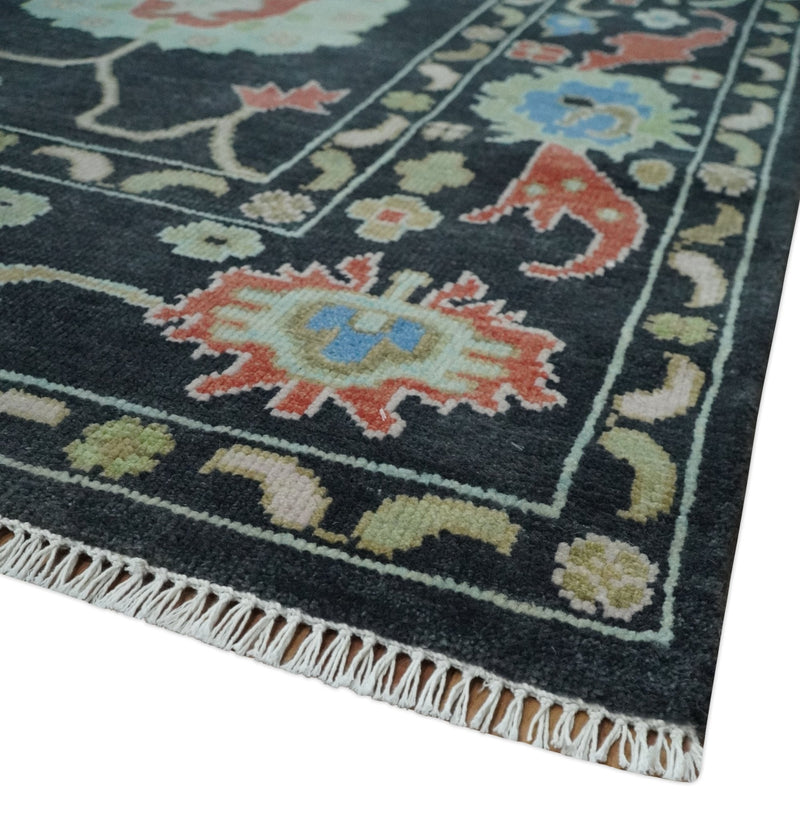 9x12 Modern Hand Knotted Black and Multicolor Traditional Oushak Wool Rug