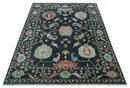 9x12 Modern Hand Knotted Black and Multicolor Traditional Oushak Wool Rug