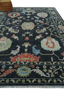 9x12 Modern Hand Knotted Black and Multicolor Traditional Oushak Wool Rug