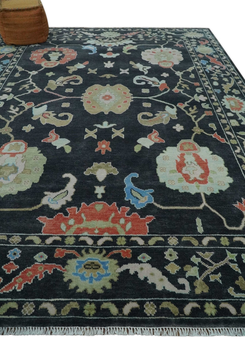 9x12 Modern Hand Knotted Black and Multicolor Traditional Oushak Wool Rug