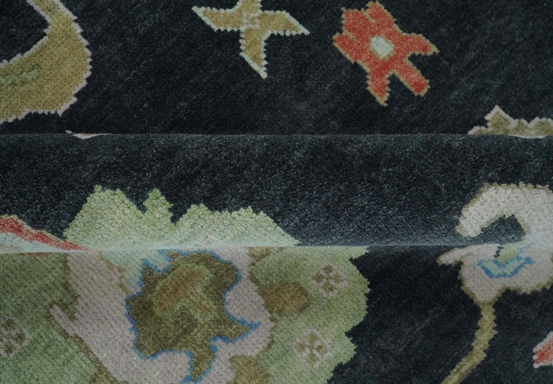 9x12 Modern Hand Knotted Black and Multicolor Traditional Oushak Wool Rug