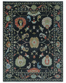 9x12 Modern Hand Knotted Black and Multicolor Traditional Oushak Wool Rug