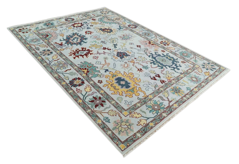 9x12 Modern Oushak Hand Knotted Persian Gray, Brown and Teal Colorful Wool Area Rug | TRDCP924912