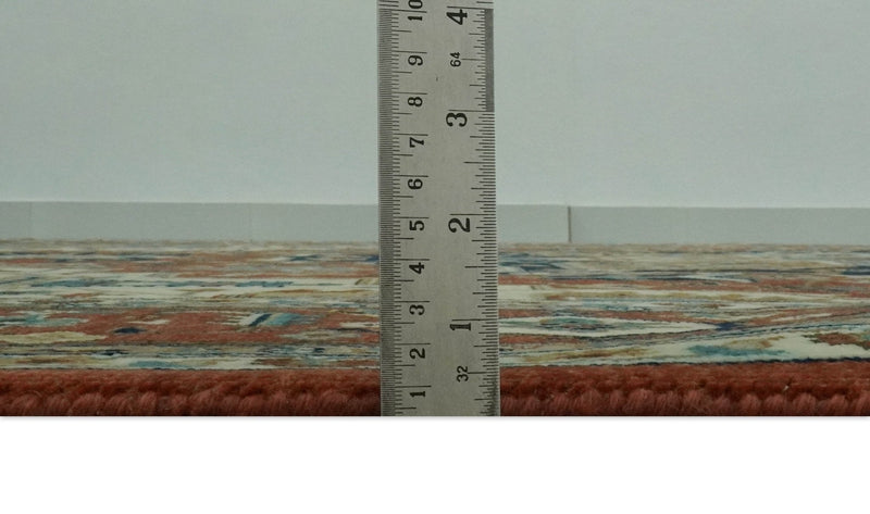 9x12 Rust and Ivory Fine Hand Knotted Traditional Heriz wool area rug