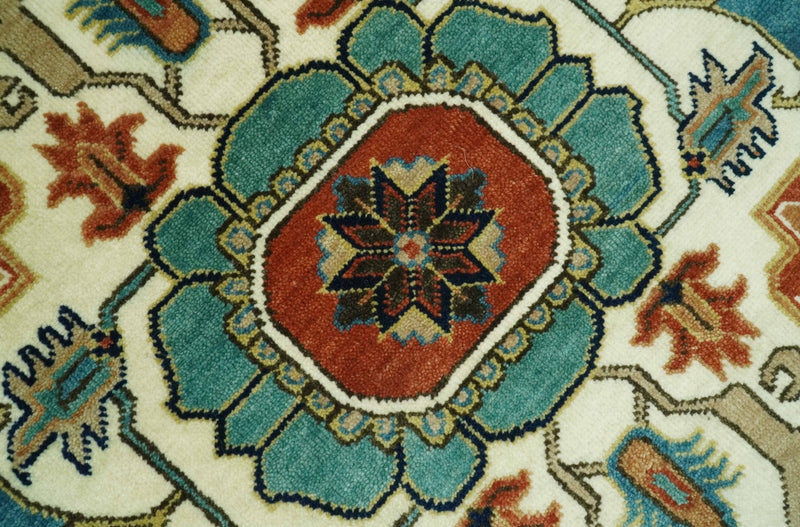 9x12 Rust and Ivory Fine Hand Knotted Traditional Heriz wool area rug