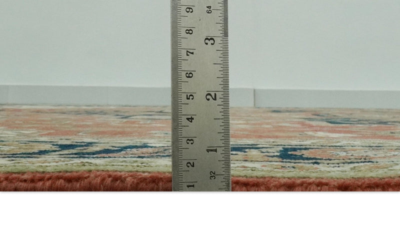 9x12 Rust, Ivory and Blue fine Hand Knotted Traditional Heriz wool area rug