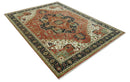 9x12 Rust, Ivory and Blue fine Hand Knotted Traditional Heriz wool area rug