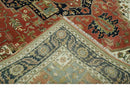 9x12 Rust, Ivory and Blue fine Hand Knotted Traditional Heriz wool area rug