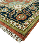 9x12 Rust, Ivory and Blue fine Hand Knotted Traditional Heriz wool area rug
