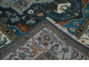 9x12 Rust, Silver, Blue and Ivory Hand Knotted Traditional Heriz Serapi Wool Area Rug