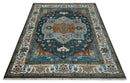9x12 Rust, Silver, Blue and Ivory Hand Knotted Traditional Heriz Serapi Wool Area Rug