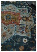 9x12 Rust, Silver, Blue and Ivory Hand Knotted Traditional Heriz Serapi Wool Area Rug