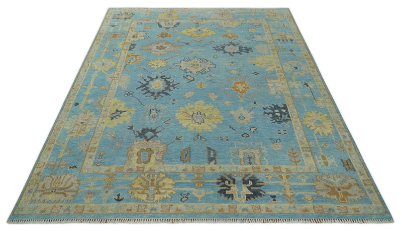 9x12 Wool Traditional Persian Blue and Beige Hand knotted Oushak Area Rug | TRDCP1094912