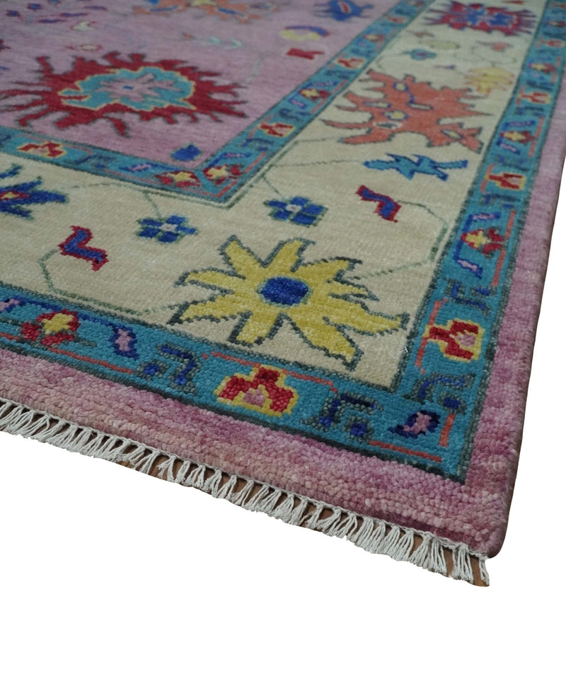 8x10 and 9x12 Wool Traditional Pink, Beige and Blue Vibrant Colorful Hand knotted Oushak Area Rug