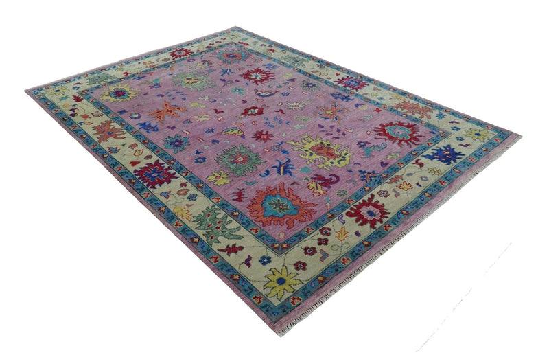 8x10 and 9x12 Wool Traditional Pink, Beige and Blue Vibrant Colorful Hand knotted Oushak Area Rug