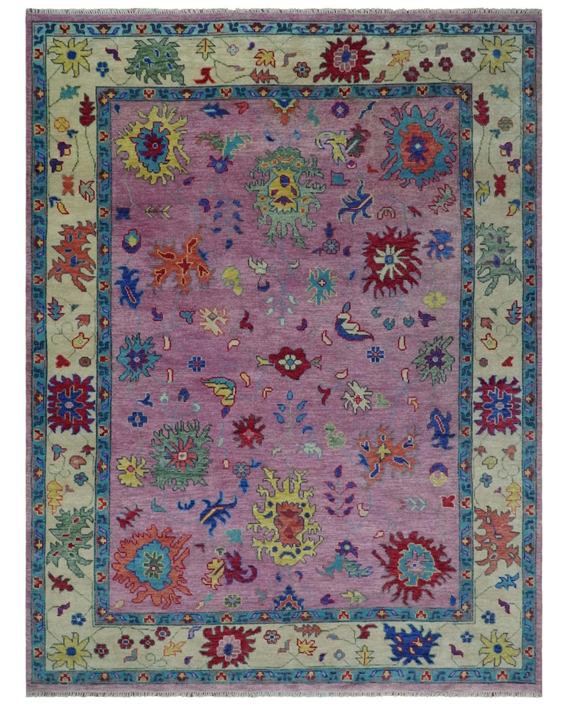 8x10 and 9x12 Wool Traditional Pink, Beige and Blue Vibrant Colorful Hand knotted Oushak Area Rug